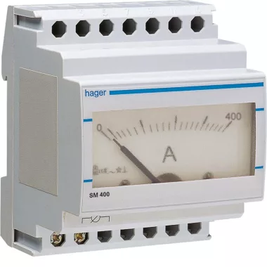HAGER SM400 Analóg ampermérő, 1 fázisú, áramváltós mérés, 400A-ig, moduláris