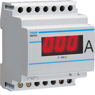 HAGER SM401 Digitális ampermérő, 1 fázisú, áramváltós mérés, 400A-ig, moduláris