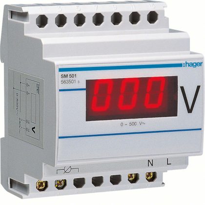 HAGER SM501 Digitális voltmérő, 1 fázisú, moduláris