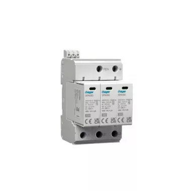 HAGER SPA930 B+C Túlfesz. levezető 3P. Dugaszolható, állapotjelző, távjelzős, 1,5kV, 37,5kA, TNC (4,5modul)
