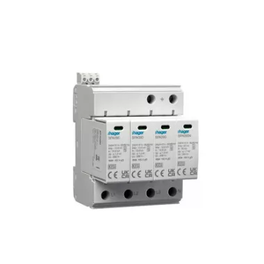 HAGER SPA931 B+C Túlfesz. levezető 4P. Dugaszolható, állapotjelző, távjelzős, 1,5kV, 50kA, TNS/TT (6modul)