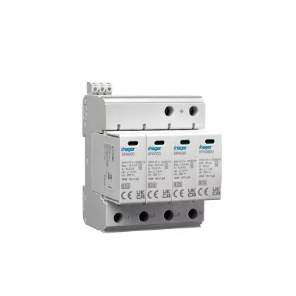   HAGER SPA931 B+C Túlfesz. levezető 4P. Dugaszolható, állapotjelző, távjelzős, 1,5kV, 50kA, TNS/TT (6modul)