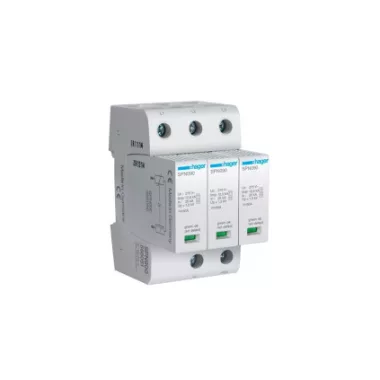 HAGER SPN900 Túlfesz. levezető T1+T2 3P. Dugaszolható, állapotjelző, 1,5kV, 37,5kA, TNC (4,5modul)