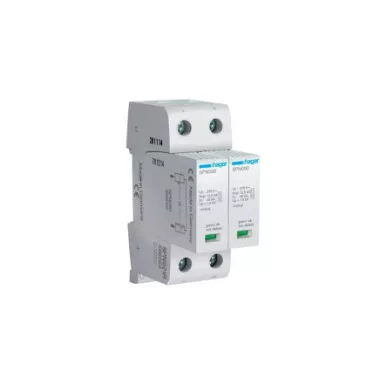 HAGER SPN921R Túlfesz. levezető T1+T2 2P. Dugaszolható, állapotjelző, távjelzős, 1,5kV, 25kA, TNS (2modul)