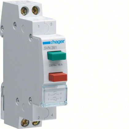   HAGER SVN391 Nyomógomb, 1Z+1NY, 16A, 2 nyomógombbal, moduláris, 1M