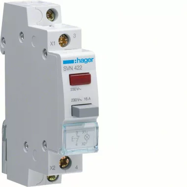 HAGER SVN422 Nyomógomb, 1NY, 16A, 230V AC, piros LED-del, moduláris, 1M HAGER SVN422 Nyomógomb, 1NY, 16A, 230V AC, piros LED-del, moduláris, 1M