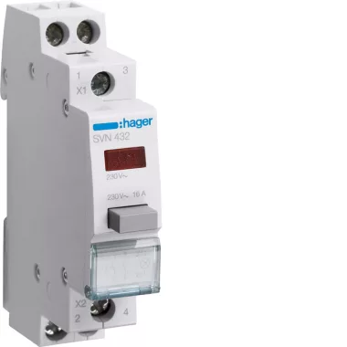 HAGER SVN432 Nyomógomb, 2Z, 16A, 230V AC, piros LED-del, moduláris, 1M HAGER SVN432 Nyomógomb, 2Z, 16A, 230V AC, piros LED-del, moduláris, 1M