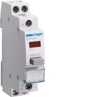 HAGER SVN452 Nyomógomb, 1Z+1NY, 16A, 230V AC, piros LED-del, moduláris, 1M