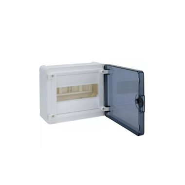 HAGER VS108TD Golf kiselosztó, 1 soros, 8M, falon kívüli, átlátszó ajtó, 184x210x99mm