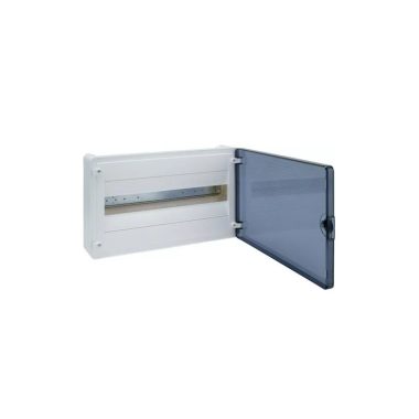 HAGER VS118TD Golf kiselosztó, 1 soros, 18M, falon kívüli, átlátszó ajtó, 252x390x99mm