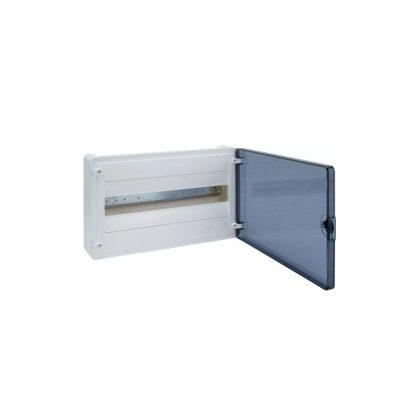   HAGER VS118TD Golf kiselosztó, 1 soros, 18M, falon kívüli, átlátszó ajtó, 252x390x99mm