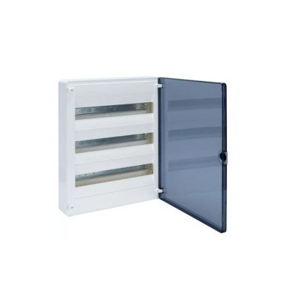   HAGER VS318TD Golf kiselosztó, 3 soros, 54M, falon kívüli, átlátszó ajtó, 500x390x99mm