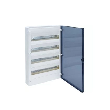   HAGER VS418TD Golf kiselosztó, 4 soros, 72M, falon kívüli, átlátszó ajtó, 647x390x99mm