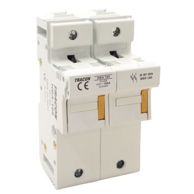 TRACON HBA-2P-100 Szakaszolókapcsoló-biztosítóhengeres bizt.hoz, maszkolható 100A; 22x58mm; Un=230V/400V