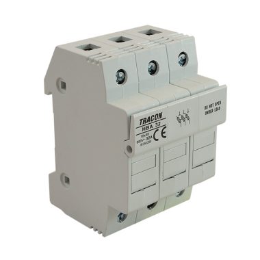 TRACON HBA-3P-32 Szakaszolókapcsoló-biztosítóhengeres bizt.hoz, maszkolható 32A, 10x38mm; 