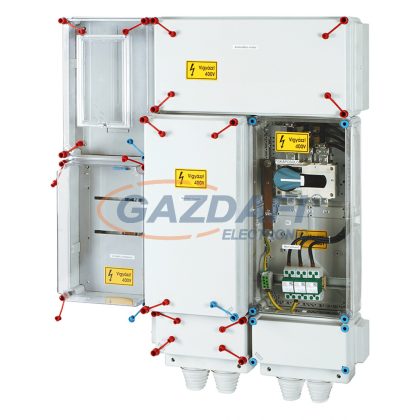   HENSEL HÁFM200T-U Áramváltós mérőhely 200 A-ig, 1 felhasználási helyes indirekt mérés, földkábeles csatlakozásra, felületre szerelt, kombinált szekrény kivitelben, tűzeseti lekapcsolással, túlfeszültség levezetővel