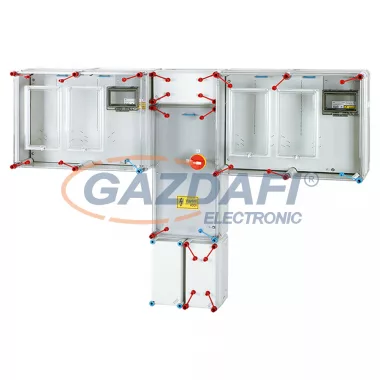 HENSEL HCS422 Csoportos mérőhely, két fogyasztó részére mindennapszaki (80 A) és vezérelt (32 A) / H-tarifa (63 A) méréshez, kapcsolóval és NH 00 szakaszolható biztosítóaljzattal,túlfeszültség levezetőhöz előkészítve