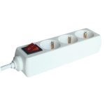 TRACON HK3-3M Hordozható elosztósáv kapcsolóval, normál, fehér 3×SCHUKO, 3m, max.16A, 250V