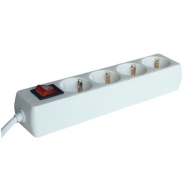 TRACON HK4-5M Hordozható elosztósáv kapcsolóval, normál, fehér 4×SCHUKO, 5m, max.16A, 250V