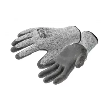 HÖGERT HT5K763-11 FUHSE PU bevonatú HPPE vágásgátló védőkesztyű szürke/fekete 11