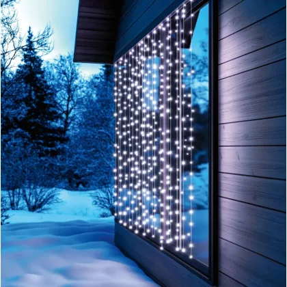   HOME KAF400DWH DOT LED-es fényfüggöny, 400 db hidegfehér DOT LED, 2x2m, 8 program, ismétlődő időzítés, hálózati tápellátás, kül- és beltéri kivitel