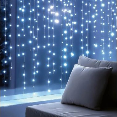 Home KIN168DWH DOT LED-es fényfüggöny, 168 db hidegfehér DOT LED, állófényű, átlátszó vezeték, 12x14 LED, beltéri adapteres kivitel