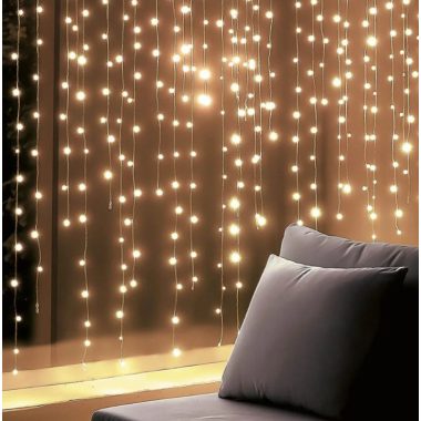 Home KIN168DWW DOT LED-es fényfüggöny, 168 db melegfehér DOT LED, állófényű, átlátszó vezeték, 12x14 LED, beltéri adapteres kivitel