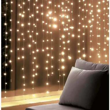 Home KIN210DWW DOT LED-es fényfüggöny, 210db melegfehér DOT LED, 1,5m hosszú, állófényű, adapteres tápellátás, beltéri kivitel