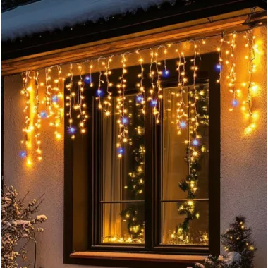 Home KKF300D5M LED-es sziporkázó fényfüggöny, 300 db melegfehér DOT LED, átlátszó vezeték, hálózati adapter, kül- és beltéri kivitel