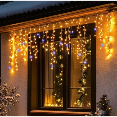 Home KKF600D10M LED-es sziporkázó fényfüggöny, 600 db melegfehér DOT LED, átlátszó vezeték, 10 méter, hálózati adapter, kül- és beltéri kivitel