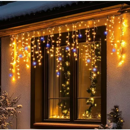   Home KKF600D10M LED-es sziporkázó fényfüggöny, 600 db melegfehér DOT LED, átlátszó vezeték, 10 méter, hálózati adapter, kül- és beltéri kivitel