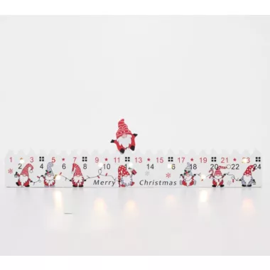 Home KLW25 LED-es adventi naptár, 7db LED világítás, fa alapanyag, elemes tápellátás, beltéri kivitel