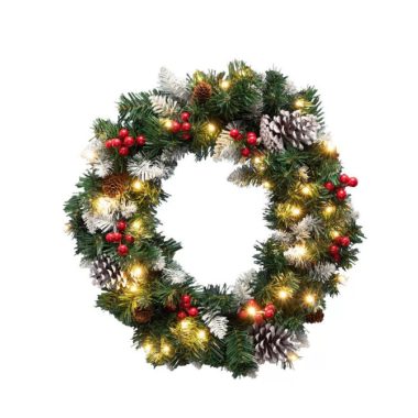 Home KMK45LED LED-es műkoszorú, 45 cm, 35 db melegfehér LED, 8 programos, időzítés, 2D tűlevél, elemes tápellátás, beltéri kivitel