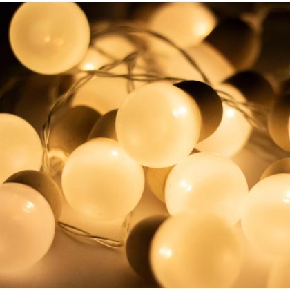   Home MLC20B LED-es gömb fényfüzér, 20 melegfehér LED, elemes, ~3m hossz, átlátszó vezeték, fa + műanyag