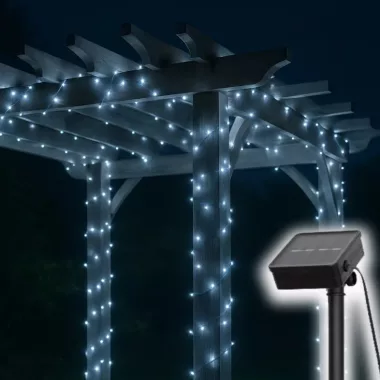 Home SLC200WH szolár fényfüzér, 200db hidegfehér LED, 14m hosszúság, zöld vezeték, kültéri kivitel
