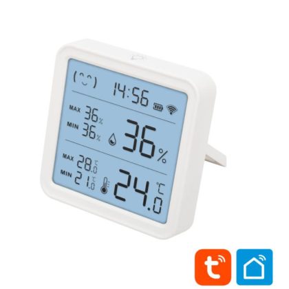   Home HSTHC hő- és páratartalom mérő, óra, nagy LCD kijelző, Smart Life, Tuya Smart, okos otthon, telefonos értesítés, automatizálás, eszközvezérlés, riasztás