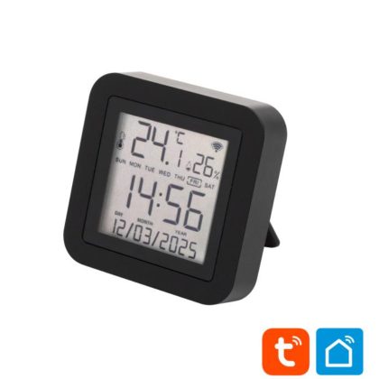   Home HSTHR távirányító, hő- és páratartalom mérő, óra, LCD kijelző, Smart Life, Tuya Smart, okos otthon, telefonos értesítés, automatizálás, eszközvezérlés, riasztás, USB tápellátás