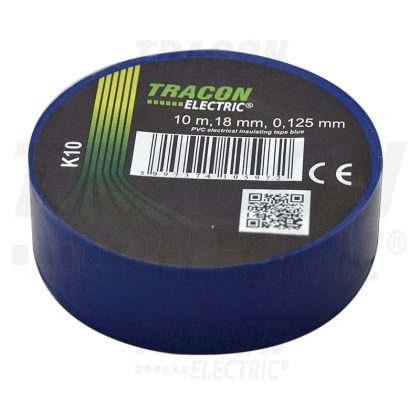   TRACON K10 Szigetelőszalag, kék 10m×18mm, PVC, 0-90°C, 40kV/mm, 10 db/csomag