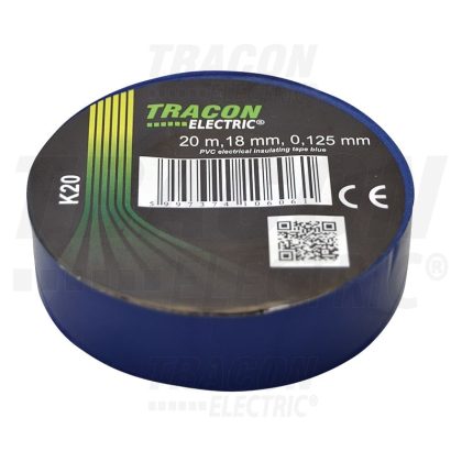   TRACON K20 Szigetelőszalag, kék 20m×18mm, PVC, 0-90°C, 40kV/mm, 10 db/csomag