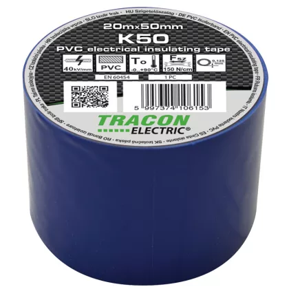   TRACON K50 Szigetelőszalag, kék 20m×50mm, PVC, 0-90°C, 40kV/mm
