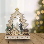   Home KAD26 karácsonyi falu asztali dísz, beltéri kivitel, 12 db melegfehér LED, lézerrel kivágott fa motívumok