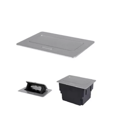 KANLUX 28313 BIURO+ 04-0052-100 aszt.doboz Soft POP-UP fém asztali, 2xM45 250V AC 16A IP20 ezüst