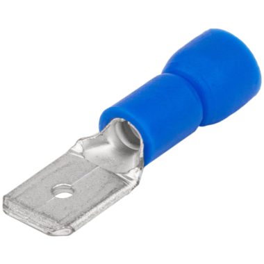 TRACON KCS6 Szigetelt rátolható csatlakozó csap, sárgaréz, kék 6,3×0,8mm, 2,5mm2