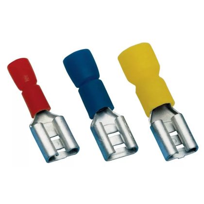   TRACON KCSH6 Szigetelt rátolható csatlakozó hüvely, sárgaréz, kék 6,3×0,8mm, 2,5mm2, 100 db/csomag
