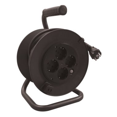 TRACON KD-4/20-B Kábeldobos hosszabbító, fémvázzal 4×SCHUKO, 20m, 250V AC, 16A, 3×1,5mm2, 