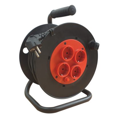   TRACON KD-4/30-B Kábeldobos hosszabbító, fémvázzal 4×SCHUKO, 30m, 250V AC, 16A, 3×1,5mm2, H05VV-F, IP20