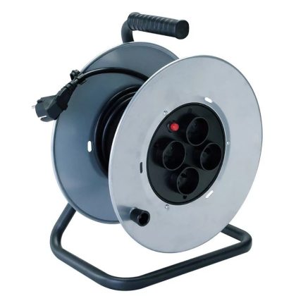 TRACON KD-4/40-B Kábeldobos hosszabbító, fémvázzal 4×SCHUKO, 40m, 250V AC, 16A, 3×1,5mm2, H05VV-F, IP20