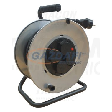 TRACON KD-6/40-A Kábeldobos hosszabbító, fémvázzal 4×SCHUKO, 40m, 250V AC, 16A, 3×1,5mm2, H07RN-F, IP44