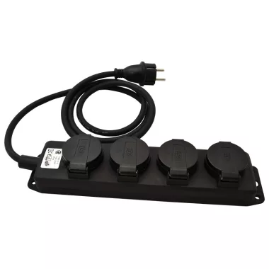 TRACON KE4-3M Kültéri elosztósáv, fekete 16A/250VAC, IP44, H07RN-F, 3G1.5, 3m, 4×SCHUKO