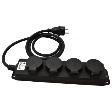 TRACON KE4-3M Kültéri elosztósáv, fekete 16A/250VAC, IP44, H07RN-F, 3G1.5, 3m, 4×SCHUKO